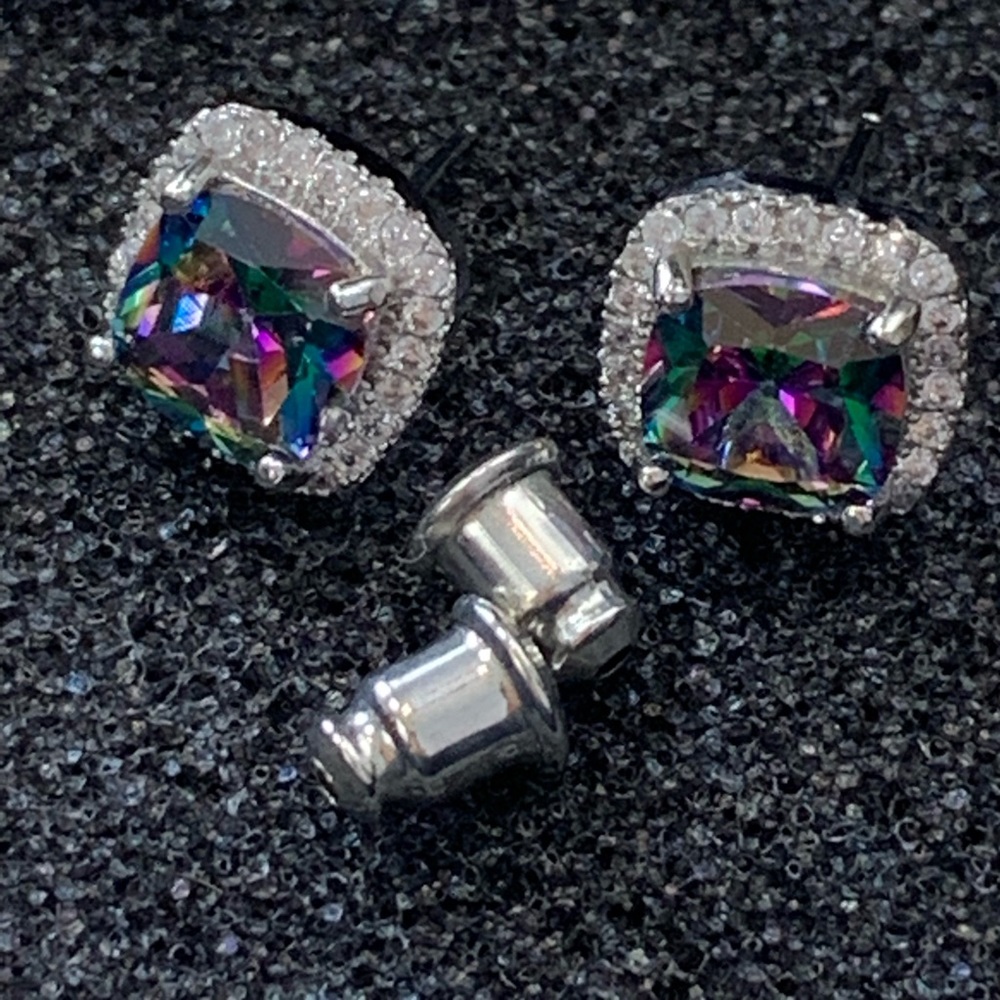 Mystic Princess Cut Topaz Gemstone Earrings - Picture 7 of 8